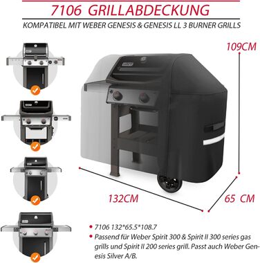 Водонепроникний чохол для гриля Weber Spirit 300/II E310/E315/E330, 132 см, UV-захист, заміна, PU, для газового гриля