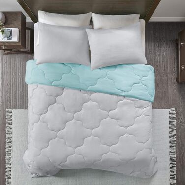 Комплект постільної білизни Comfort Spaces Vixie: стеганий дизайн, чорно-сірий, для всіх сезонів, з наволочками (Twin/Twin XL, Aqua/Grey)