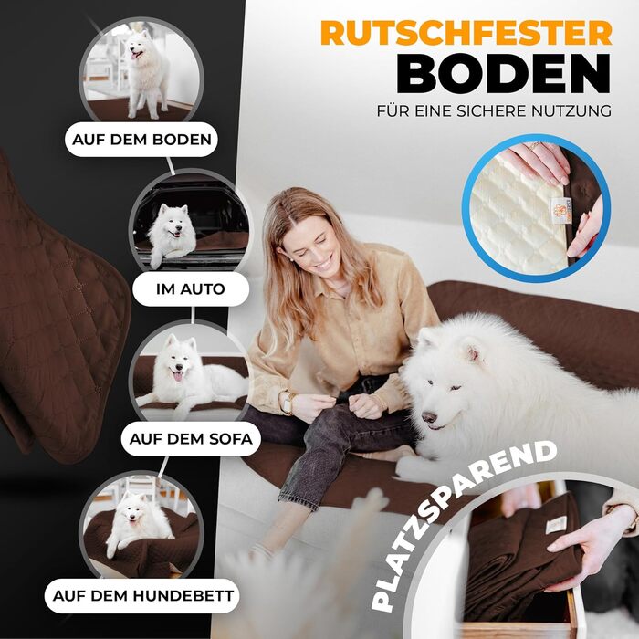 Водонепроникний коврик для собак SympaTierisch: захист дивану та ліжка, 150 x 130 см, коричневий