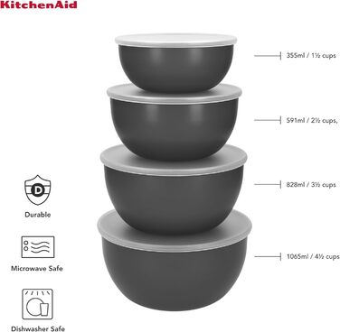 KitchenAid 3-Piece Nesting Mixing Bowls - Charcoal Gray (4pc Meal Prep Bowls)