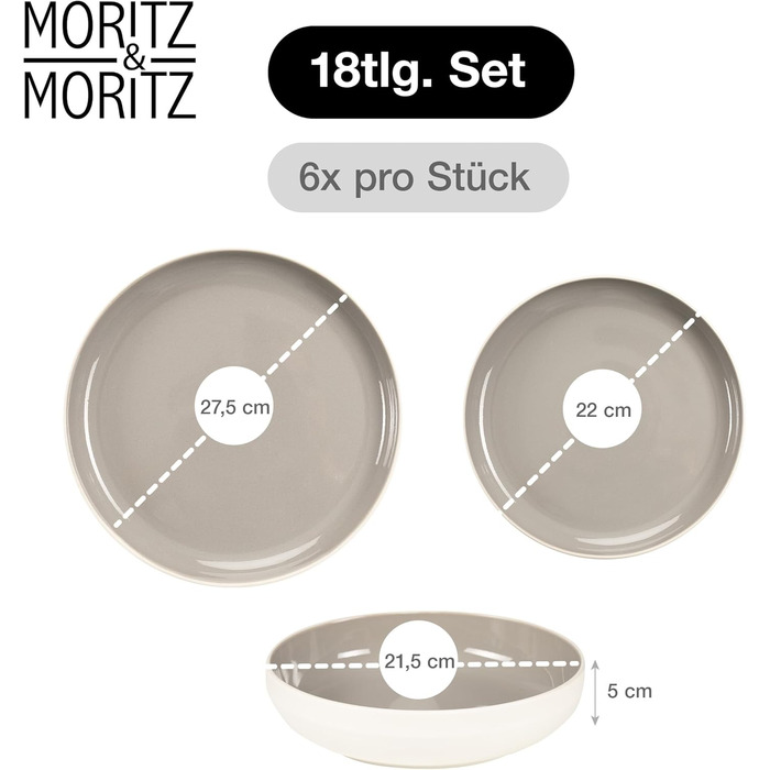 Набір посуду Moritz & Moritz Cavo Stone (18 предметів) - Сучасний сервіз для 6 осіб. Керамічний посуд: тарілки, миски, чашки.