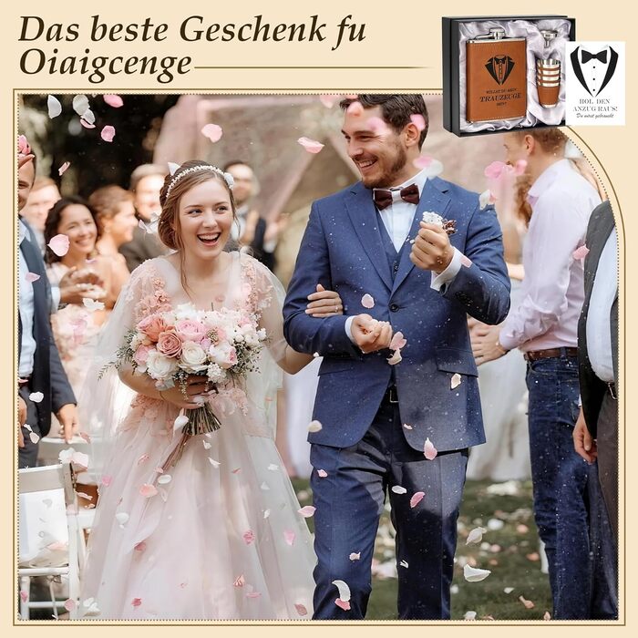 Персоналізований набір фляг 8oz з гравіюванням – фляга з нержавіючої сталі, 4 склянки, воронка та подарункова коробка для друзів нареченого/нареченої, подарунок на весілля для чоловіків та жінок (колір: коричневий)