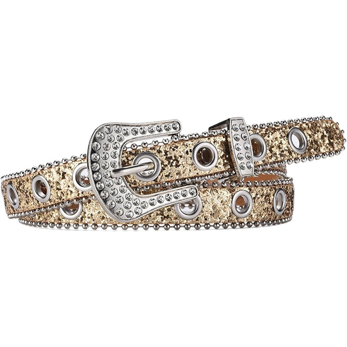 Жіночий пояс Fenteer з стразами, джинсовий, з пряжками, шкіряний, 3,5 см (Золотий, 2,4 см)