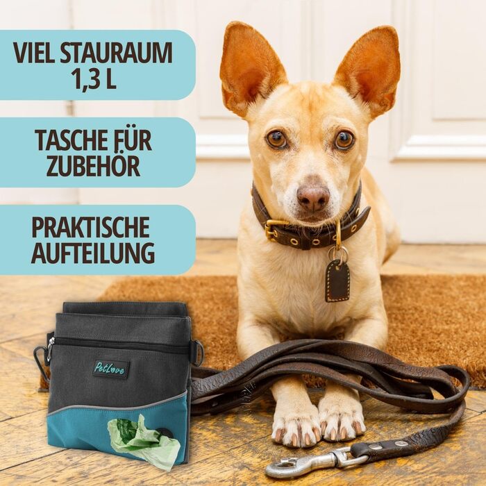 PetLove Лекарство для собак • Фуршетна сумка з магнітною застібкою • Включає диспенсер для пакетів для екскрементів та використовується як сумка на пояс • (S, блакитний)