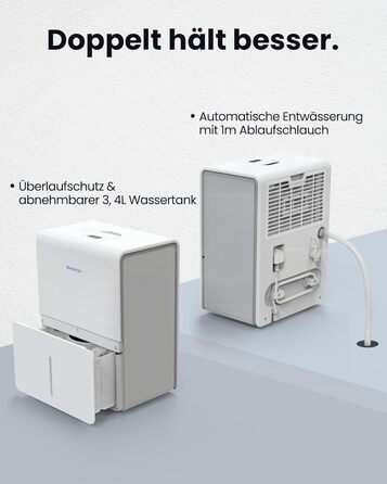 Електричний осушувач повітря Newentor 25L для дому, підвалу, 215 м³/80 м², з таймером, фільтром, шлангом, гарантія 10 років