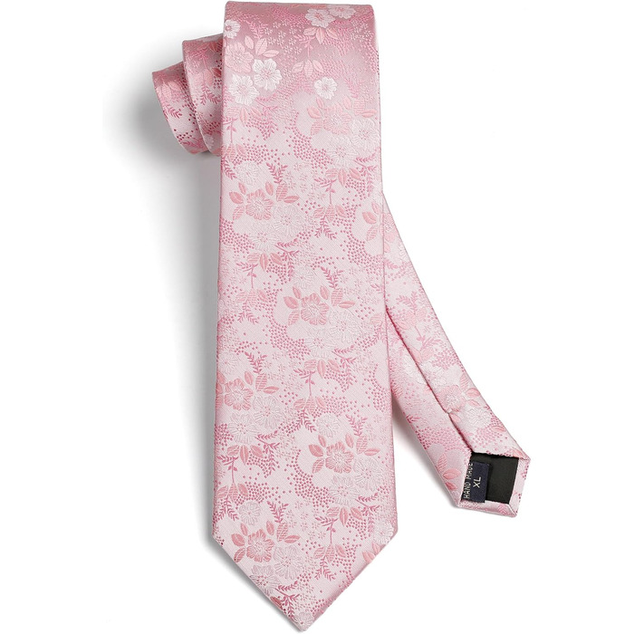 Краватка чоловіча HISDERN 160 см з кишеньковим хустинкою. Шовкова краватка для весілля та ділових зустрічей. Елегантний дизайн (E Рожеві квіти)