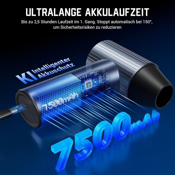 Solareye Бездротовий компресор для видалення пилу, 3 швидкості, 300000 об/хв, з акумулятором 7500mAh, USB-зарядка, щітка для чищення, для ПК, авто, дивану, X7de