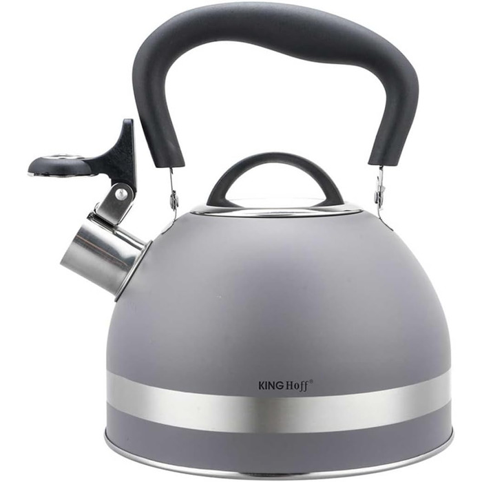 Чайник Kinghoff 1.8L з нержавіючої сталі з свистком, Induktion, сірий матовий, KH-1851