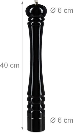 Set of 2 Wooden Macinapepe (Pepper Grinders), 40 cm Ceramic Grinder, Manual, Salt and Pepper Grinder, Classic Design, Black/White