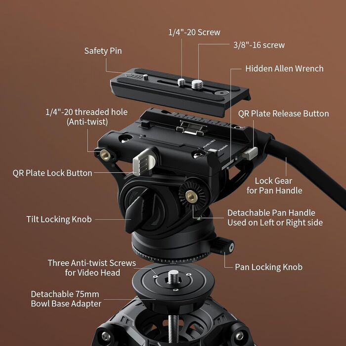 Професійний вуглецевий відеоштатив SmallRig AD-80 FreeBlazer (4163) з гідравлічною головою, навантаження 8 кг, двопозиційна QR-платформа