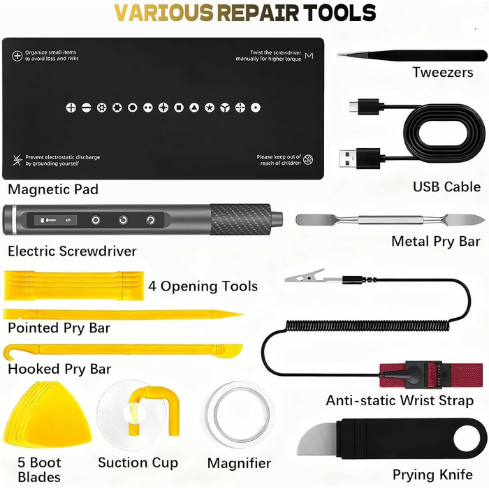 Електрична викрутка Mini 78 в 1 - Набір прецизійних викруток з магнітними Torx, LED дисплеєм та 5 рівнями моменту. Підходить для ноутбуків, окулярів, годинників, ПК