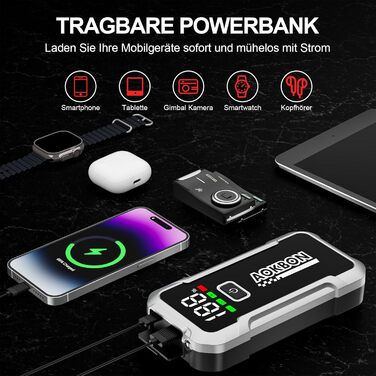 Powerbank для автомобіля Starthilfe 7000A 12V: Зарядний пристрій для авто з LED-ліхтариком, підходить для бензинових та дизельних двигунів до 10.0 л