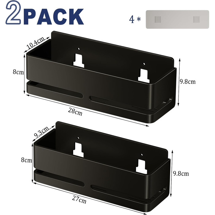 Настінна полиця для ванної кімнати (5 шт. в наборі) з мильницею та тримачем для зубних щіток, без свердління, для ванної та кухні (сірий, чорний, 2 яруси)