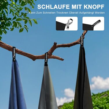 Набір рушників з мікрофібри (3 шт.): 180x90 см, 80x40 см, 50x30 см. Швидкосохнучі, для подорожей, спорту, пляжу. Чорний колір