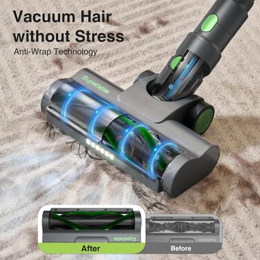 Акумуляторний пилосос 30000 Па, бездротовий пилосос з часом роботи 60 хв, тихий акумуляторний пилосос з LED-дисплеєм/антизаплутувальною насадкою, 450 Вт ручний пилосос для твердих поверхонь, килимів та шерсті тварин