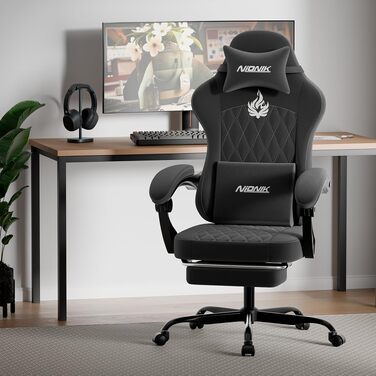 Ігрове крісло Ergonomic Gaming — ергономічний комп'ютерний стілець з регулюванням висоти та нахилу спинки для дітей, підлітків та дорослих, чорний