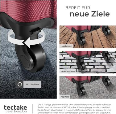 Набір валіз Tectake® 4 шт. з TSA замком, жорсткий корпус, телескопічна ручка, 4 колеса, 360° обертання, зелений (вишневий)