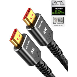 HDMI 2.1 кабель Highwings 3 метри: сертифікований, 8K/10K, 48Gbps, Ultra Highspeed, eARC, HDCP 2.2/2.3, DTS:X, HDR, сумісний з саундбаром, HDTV, монітором