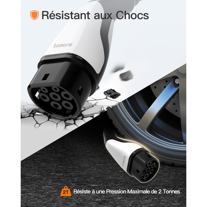 Кабель зарядки Tomons для електромобілів, 32A, 3-фазний, Тип 2, з чохлом та мікрофіброю, сумісний з Tesla Model S/3/X/Y, Volkswagen ID.3, ID.4 (22kW, 7м)