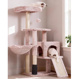 Котячий будиночок Heybly з щіткою для котів, котячий будиночок для домашніх котів з оббитою м'якою стійкою, котячий когтетоп з кошиком, когтеточкою та когтедровом, HCT005SG (коричнево-бежевий)