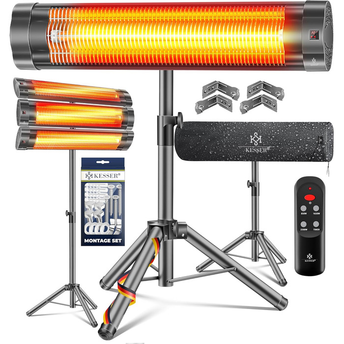 Інфрачервовий обігрівач KESSER® 2500W з пультком та захисним чохлом, телескопічна стійка, для тераси та вітальні