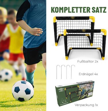 Ворота для футболу Umbro 50x44x44 см - Комплект 2 шт. - Складні, для дітей, для тренувань, металеві, чорно-жовті
