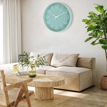 HZDHCLH Wall Clock Silent No Ticking 25 cm Easy to Read Clock for Kitchen, Living Room, Bedroom, Bathroom, Home Office (Green and White)