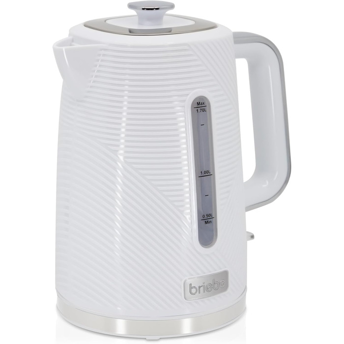 Електричний чайник Breibe Elegance 1.7L: Швидкий нагрів, без BPA, 360° обертання, Strix Controller, автоматичне відключення, бездротова кана, сучасний дизайн, білий