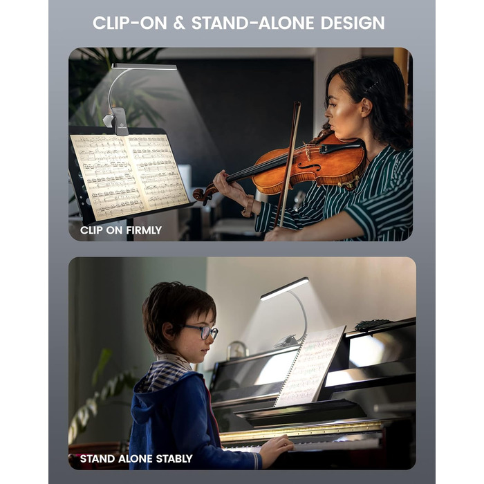 Світлодіодна лампа для нот Glocusent: професійна, 57 LED, для піаніно, з кейсом, 3 кольори, 5 рівнів яскравості, акумуляторна (140 год)