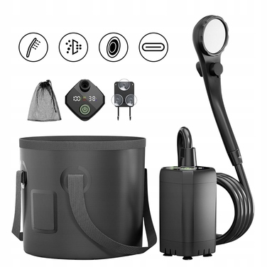 Кемпінговий душ 20Л з помпою, акумулятор 6000мАг, зарядка USB-C, шланг 2м