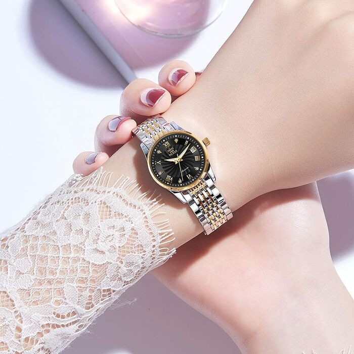 Набір автоматичних механічних годинників для пари OLEVS: чоловічий та жіночий, з календарем та фазами місяця, двоколірні