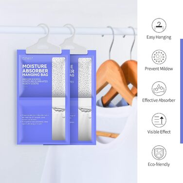 CLEVAST Dehumidifier Hanger Pockets, 10 Pack, Moisture Remover Absorber, Dehumidifier for Humidity, Mold, Condensation in Bedroom, Bathroom, RV, Basement, 230g