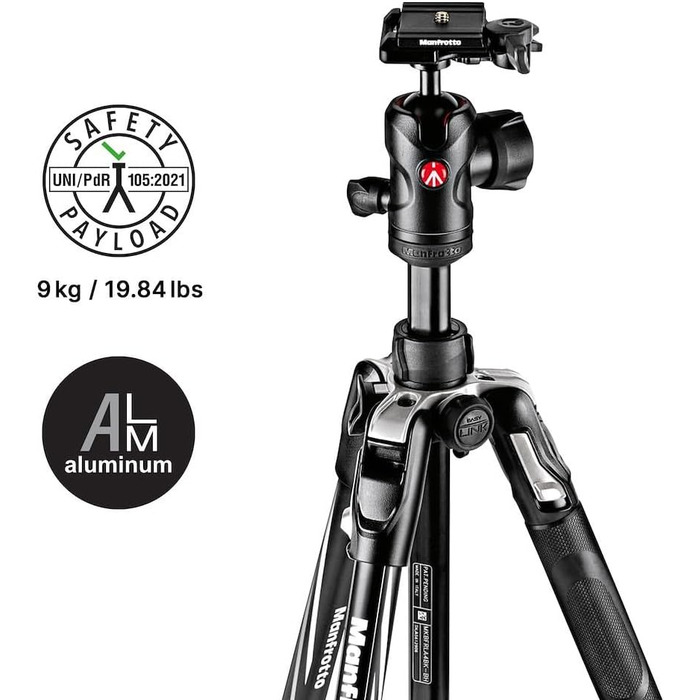 Комплект Manfrotto: Алюмінієвий дорожній штатив Befree Advanced з кульковою головою та рюкзак Advanced Gear III для камери та ноутбука, чорний