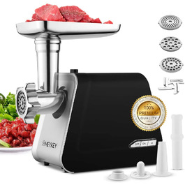 М'ясорубка електрична 2000 Вт з насадкою для ковбас, нержавіюча сталь, 3 диски, чорна - для дому