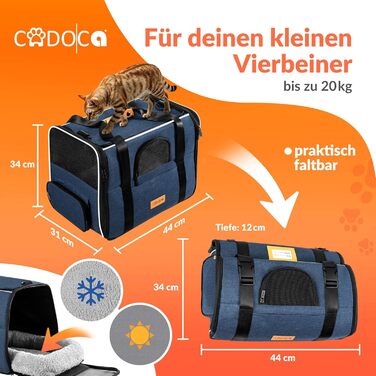 Транспортна переноска для котів до 20 кг, складна, з сонце- та водонепроникним дахом, плечовим ременем та мискою, дихаюча, комфортна, з обертовим подушкою, переноска для котів/собак, авто (блакитна)