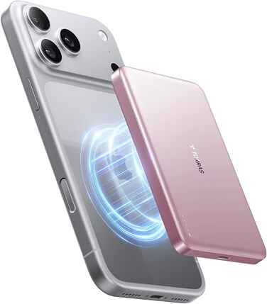 Портативний зарядний пристрій TORRAS MiniMag MagSafe, 10000mAh, 22.5W, з магнітним кріпленням, рожевий. Power Bank для iPhone 17 Pro Max/Air/16/15/14/13/12, Wüsten Titan.