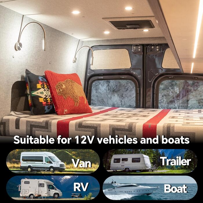 Світлодіодна лампа для кемпера Acegoo 12V/24V з USB зарядкою, червоним нічником, димуванням та гнучким кронштейном