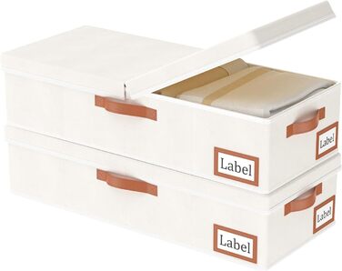 Yawinhe 2 Pack Under Bed Storage Drawers, Clothes Storage with Lid, Foldable Storage Bag with Handles, for Bedding, Blankets, Clothes, 60x30x15cm, Beige