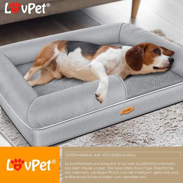 Orthopedic Dog Bed, Dog Cushion, Dog Basket Relax, Incl. Bowl + 3x Chew Bones, Dog Sofa for Small, Medium & Large Dogs, Removable and Washable Cover, 91x71x22cm (L (106 x 80 x 25 cm), Grey)