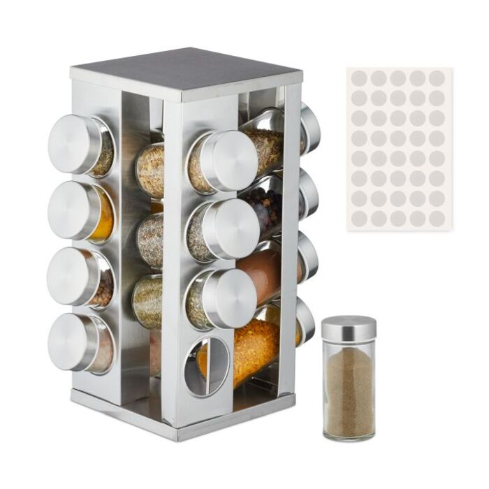 Relaxdays Hexagonal Spice Carousel with 16 Jars