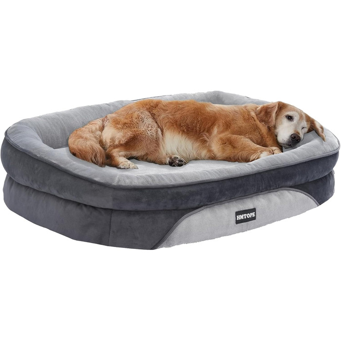 Ортопедичне ліжко для собак, ліжко-софа для собак з валиком, неслизьке дно, знімне та миюче, середні та великі породи, 106 x 79 x 17 см, світло-сірий колір