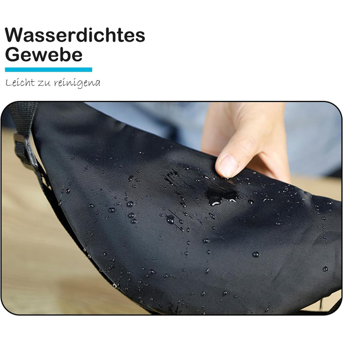 Чоловіча/Жіноча поясна сумка на пояс, водонепроникна, з PU шкіри, багатофункціональна, для спорту, подорожей, фестивалів (Чорний)