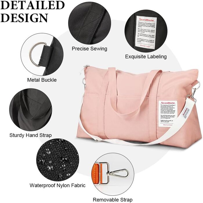 Спортивна сумка Flintronic для жінок, дорожня сумка-мішок, сумка на вихідні з чохлом для візка, водонепроникна, сумка для тренажерного залу, дорожня сумка, ручна поклажа для спорту, подорожей, літака (Рожева)