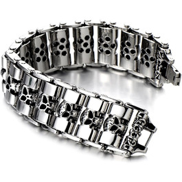 Чоловічий браслет COOLSTEELANDBEYOND з черепом, нержавіюча сталь, срібно-чорний, полірована двоколірна модель