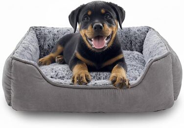 М'яке ліжко-софа для собак X-Small, сіре, 50x48 см, з плащової тканини, антиковзаюча підставка, для заспокоєння