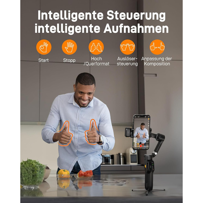Hohem iSteady V3 - Стабілізатор для смартфона з контролером, AI-трекером, телескопічною штангою та штативом, чорний