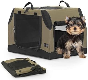 PETSFIT Клітка для собак, переноска для автомобіля, розкладна, зелений армійський колір (S)