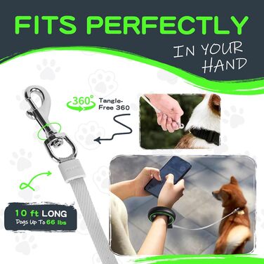 Висувна собача шлейка Hände Frei, 360° без перекручування, з тримачем для пакетів, 3м, для середніх та маленьких собак (Чорний/Зелений)