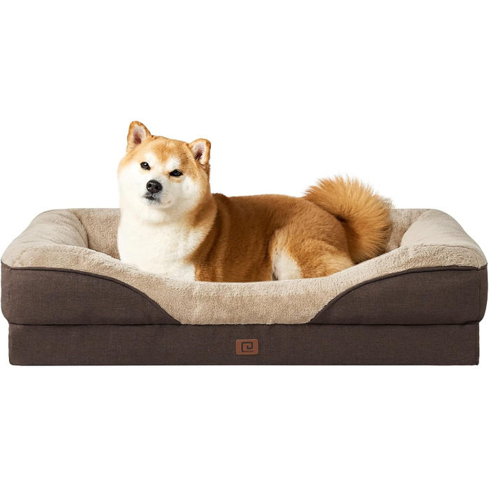 Orthopedic Dog Bed for Large Dogs, Memory Foam, Washable and Waterproof Dog Basket with 4 Sides, Dog Sofa/Dog Couch, Non-Slip, 106.5x76x18.5 cm (91 x 68 x 17.5 cm (L x W x H), Brown)