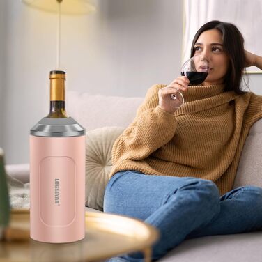 Охолоджувач для вина з кришкою, 750 мл, для пляшок вина, шампанського, з подвійними стінками, з нержавіючої сталі, портативний, для відпочинку на природі, подарунок для поціновувачів вина, рожевий